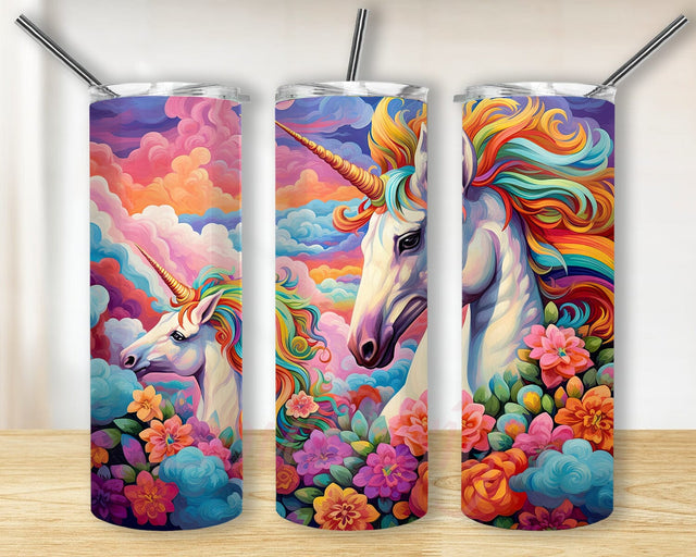 Unicorns With A Rainbow 20oz Skinny Tumbler Png, Rainbow Flowers Wrap, Kids Tumbler, Colorful Unicorn Tumbler Png, Rainbow Tumbler Design Sublimation BouDesign 
