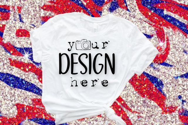 Unisex White T-shirt Mock Up,4 of July, Glitter Mockup Background, Flat Lays Image, Digital Mockups,SVG Sublimation Design, JPG picture Mock Up Photo ArtStudio 