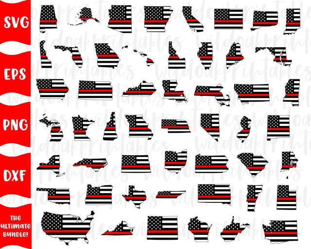 United States firefighter red line flag svg bundle, states svg bundle, firefighter thin red line svg, red line states firefighter svg bundle SVG WildOakSVG 