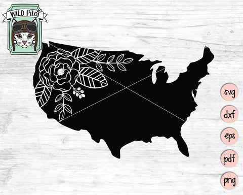 United States Of America Map Silhouette Floral SVG Cut File SVG Wild Pilot 