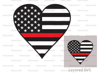 United States of America Thin Red Line Flag Heart SVG TribaliumArtSF 