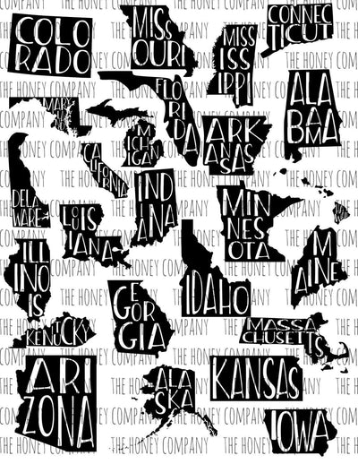 United States SVG PNG DXF All 50 States Outline Instant Download Silhouette Cricut Cut Files Cutting Machine Vector File SVG The Honey Company 