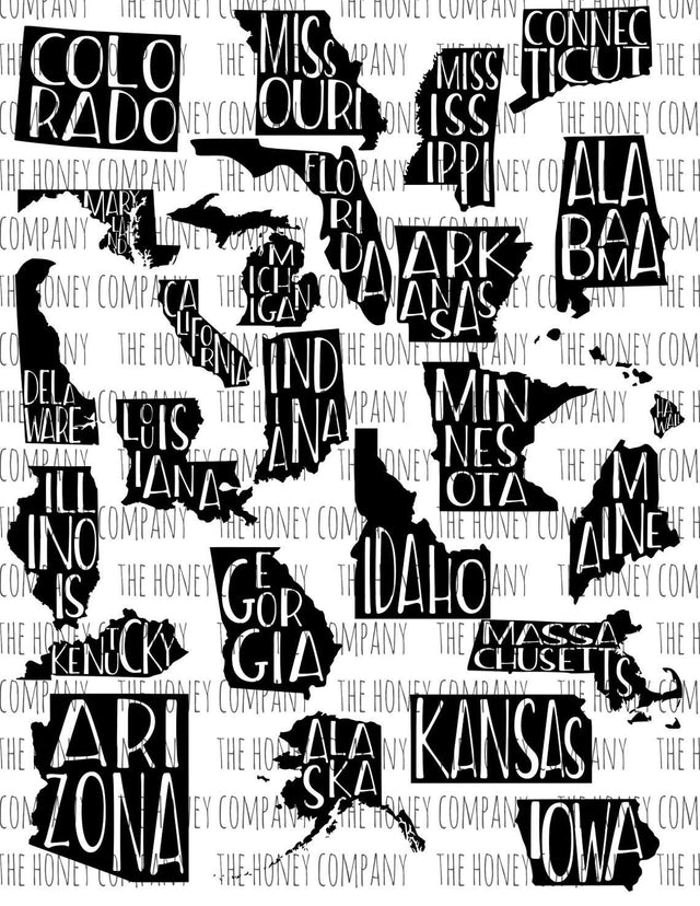 United States SVG PNG DXF All 50 States Outline Instant Download Silhouette Cricut Cut Files Cutting Machine Vector File SVG The Honey Company 