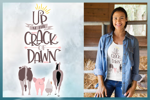 Up At The Crack Of Dawn Country Farm Quote Chicken Cow Horse Pig SVG SVG Harbor Grace Designs 