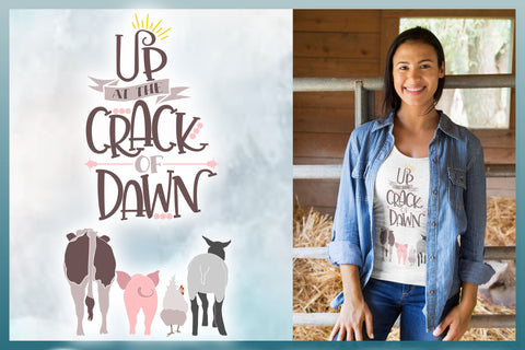 Up At The Crack Of Dawn Country Farm Quote Chicken Cow Sheep Pig SVG SVG Harbor Grace Designs 
