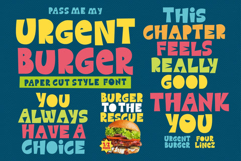 Urgent Burger - Papercut Style Font Font Four Lines Std. 