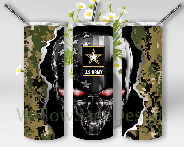 Us Army Camo Tumbler Wrap, Army Skull Metal American Flag 20oz Skinny Tumbler, Camo Military Design Tumbler Png, Army Sublimation Design, Instant Download Sublimation WillowSageDesign 