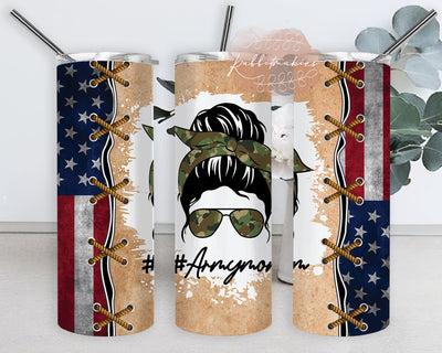 Us Army Mom Tumbler Design, Messy Bun Camo 20oz Skinny Tumbler, Mothers Day Tumbler Png, American Flag Tumbler Wrap, Mom Sublimation Design, Digital Download Sublimation Rabbitmakies 