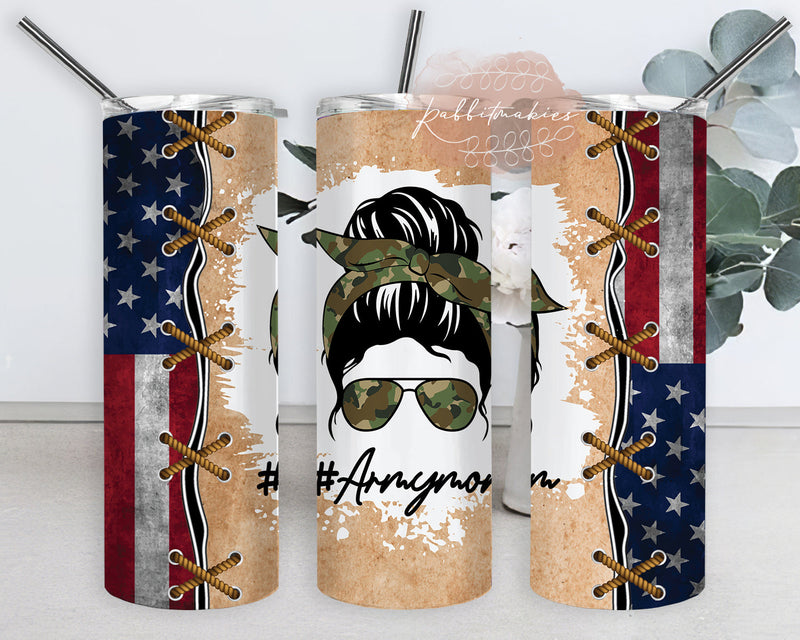 Us Army Mom Tumbler Design, Messy Bun Camo 20oz Skinny Tumbler, Mothers ...