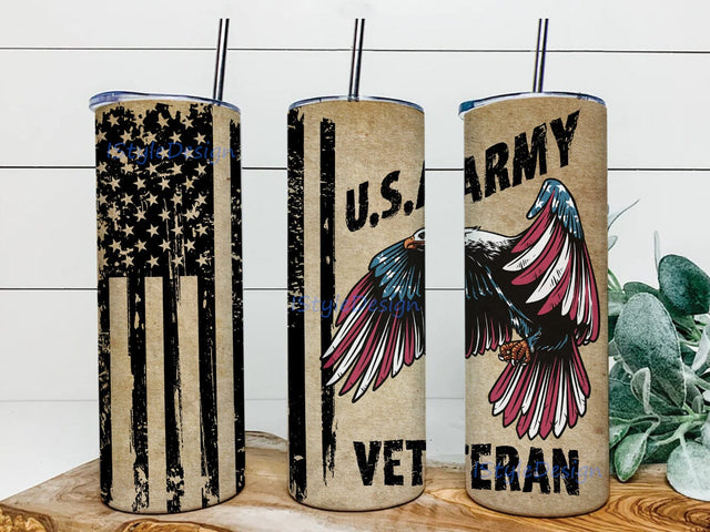 US Army Tumbler Design, Veteran 20oz Skinny Tumbler, American Eagle Tumbler Png, American Flag Tumbler Wrap, Patriotic Tumbler With Lid And Straw, Instant Download Sublimation iStyleDesign 