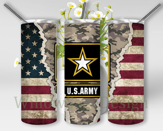 U.S Army Tumbler Png, Camo Military 20oz Skinny Tumbler, American Flag Tumbler Wrap, Patriot Design Png, Army Sublimation Design for Straight, Digital Download Sublimation WillowSageDesign 