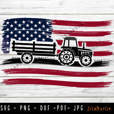 US Farm Tractor Svg, Us Tractor Svg, Tractor Svg, Farm svg, Tractor Cut file, Tractor Silhouette, US distressed flag svg, Farmer svg SVG SilaBerlin 