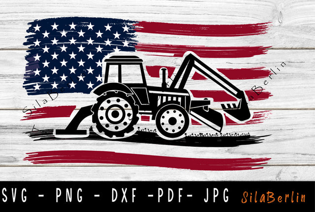 US Farm Tractor Svg, Us Tractor Svg, Tractor Svg, Farm svg, Tractor Cut file, Tractor Silhouette, US distressed flag svg, Farmer svg SVG SilaBerlin 