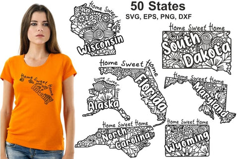 US States Cut File Svg, Patterned American States, 50 States SVG Yuliya 