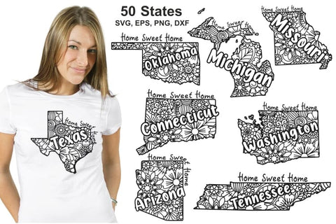 US States Cut File Svg, Patterned American States, 50 States SVG Yuliya 