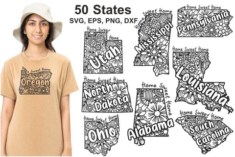 US States Cut File Svg, Patterned American States, 50 States SVG Yuliya 