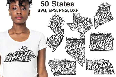 US States Cut File Svg, Patterned American States, 50 States SVG Yuliya 