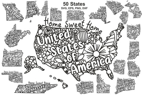 US States Cut File Svg, Patterned American States, 50 States SVG Yuliya 