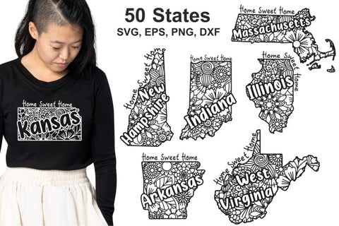 US States Cut File Svg, Patterned American States, 50 States SVG Yuliya 