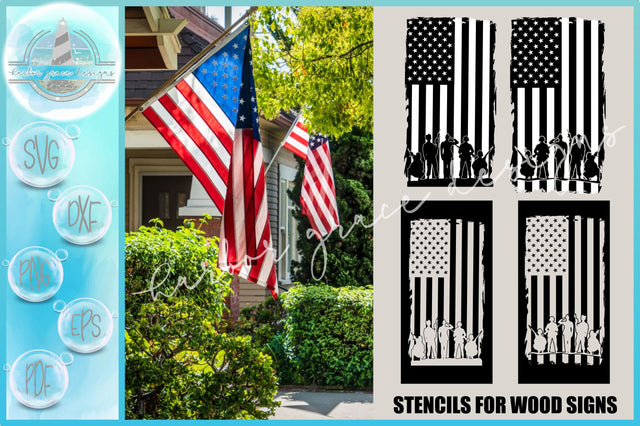 Usa American Flag Soldiers Military Stencil Sign Decal SVG SVG Harbor Grace Designs
