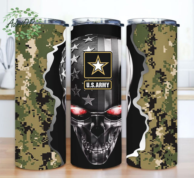 USA Army Soldiers Fighting Artwork For 20 oz Skinny Tumbler, Veteran Military Tumbler, Army USA Sublimation AdriOP 