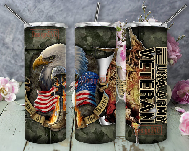 USA Army Veteran 20oz Skinny Tumbler Png, Soldier Tumbler, Eagle American Flag Tumbler, Memorial Day Png, Patriotic Tumbler, 4th Of July Tumbler Sublimation DesignSVG 
