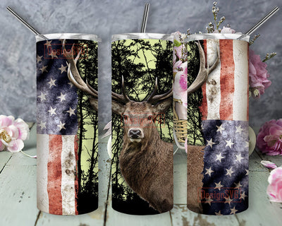 USA Deer Hunting Woods 20oz Tumbler Sublimation Wrap, USA Flag Tumbler Png, Deer Tumbler, Wood Sublimation Tumbler, Coffee Tumbler Sublimation DesignSVG 