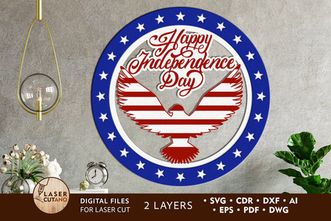 USA Eagle Independence Day Patriotic Cut Template SVG LaserCutano 