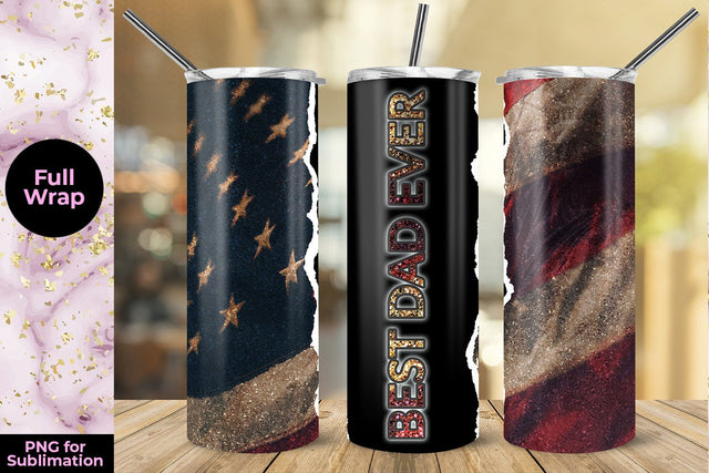 USA Flag Best Dad Ever 20oz Skinny Tumbler Wrap Template for Sublimation Sublimation Sublimatiz Designs 
