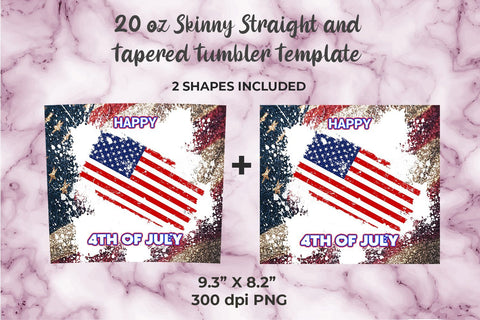 USA Flag Happy 4TH of July 20oz Skinny Tumbler Wrap Template Sublimation Sublimatiz Designs 