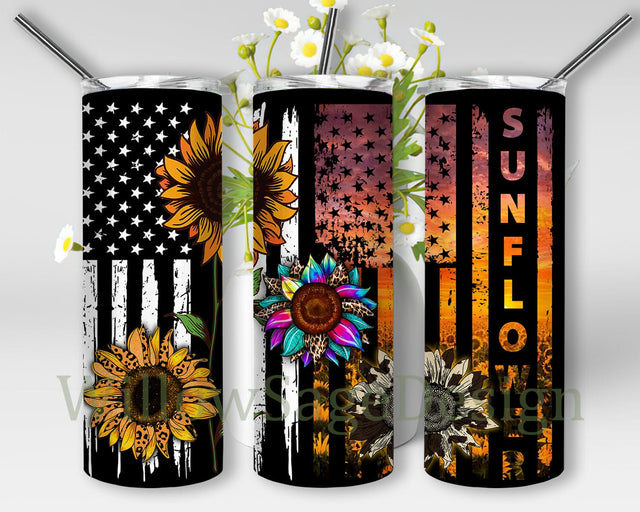 USA Flag Sunflower 20oz Tumbler Png, Sunset America Sunflower United States Flag Leopard Flower, Sunflower United States Flag Tumbler Sublimation WillowSageDesign 