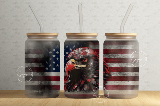 USA flag tumbler, Eagle Tumbler, 4th of July, Patriotic Tumbler Wrap, 16oz Libbey Glass Can Tumbler Sublimation Design, fathers day gifts Sublimation Syre Digital Creations 
