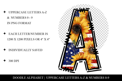 USA Flag & Yellow Sunflowers Floral Alpha Pack Sublimation BijouBay 