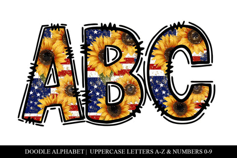 USA Flag & Yellow Sunflowers Floral Alpha Pack Sublimation BijouBay 