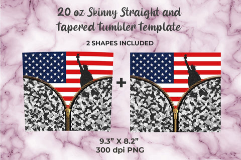 USA Flag Zipper 20oz Skinny Tumbler Wrap Template Sublimation Sublimatiz Designs 