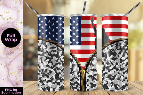 USA Flag Zipper 20oz Skinny Tumbler Wrap Template Sublimation Sublimatiz Designs 