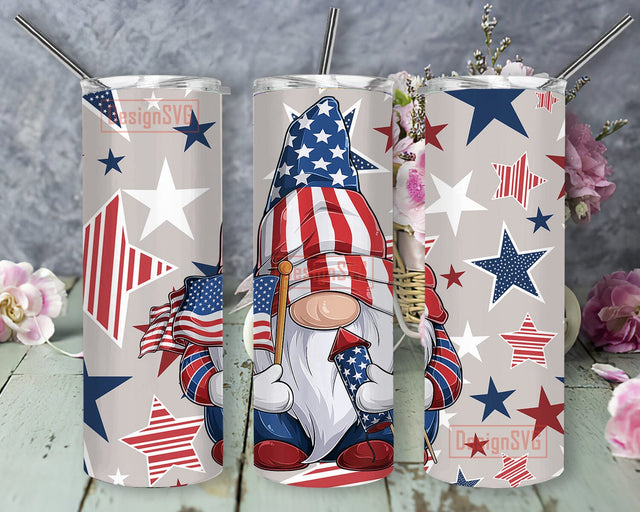 USA Gnome 20oz Skinny Tumbler Png, Patriotic Tumbler, American Tumbler, Patriotic Gnomes Png, Patriotic Fourth of July Independence Day Gnomes USA Sublimation DesignSVG 