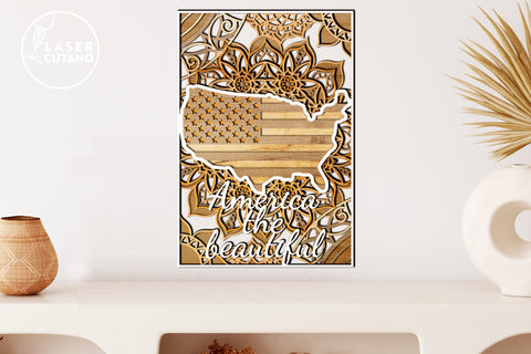 USA Layered Map Multilayer Laser Cut Files, Mandala SVG LaserCutano 
