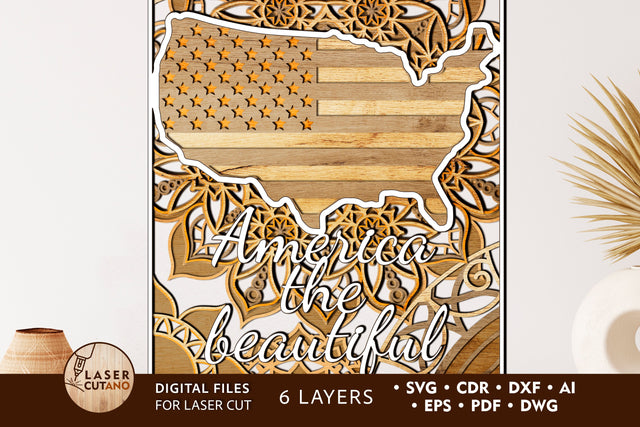 USA Layered Map Multilayer Laser Cut Files, Mandala SVG LaserCutano 