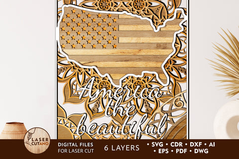 USA Layered Map Multilayer Laser Cut Files, Mandala SVG LaserCutano 