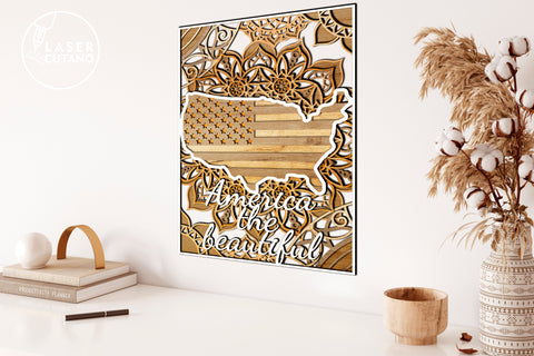 USA Layered Map Multilayer Laser Cut Files, Mandala SVG LaserCutano 