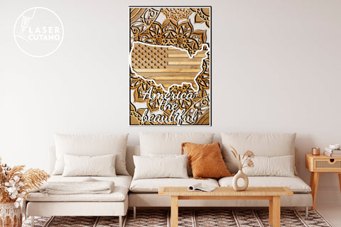 USA Layered Map Multilayer Laser Cut Files, Mandala SVG LaserCutano 
