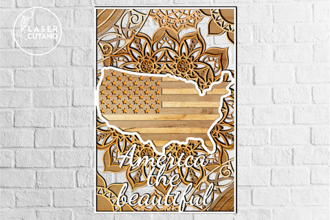 USA Layered Map Multilayer Laser Cut Files, Mandala SVG LaserCutano 