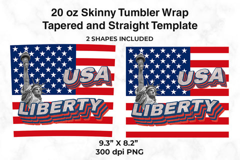 USA Liberty & USA Flag 20 oz Skinny Tumbler Wrap Sublimation Design Sublimation Sublimatiz Designs 