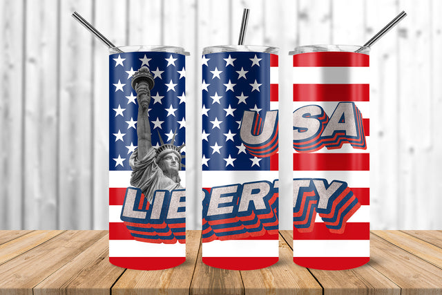 USA Liberty & USA Flag 20 oz Skinny Tumbler Wrap Sublimation Design Sublimation Sublimatiz Designs 