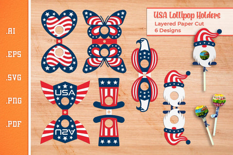 USA Lollipop Holders SVG - Layered Paper Cut SVG Slim Studio 