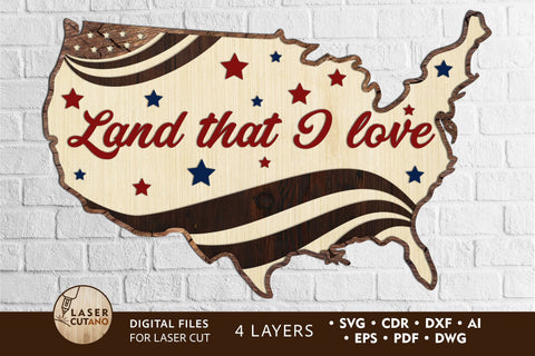 USA MAP 4th July Multilayer Laser Cut File, Mandala, Sign SVG SVG LaserCutano 