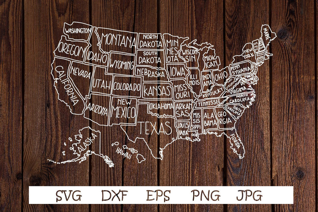 USA Map Svg, America Svg, Map hand drawn - So Fontsy