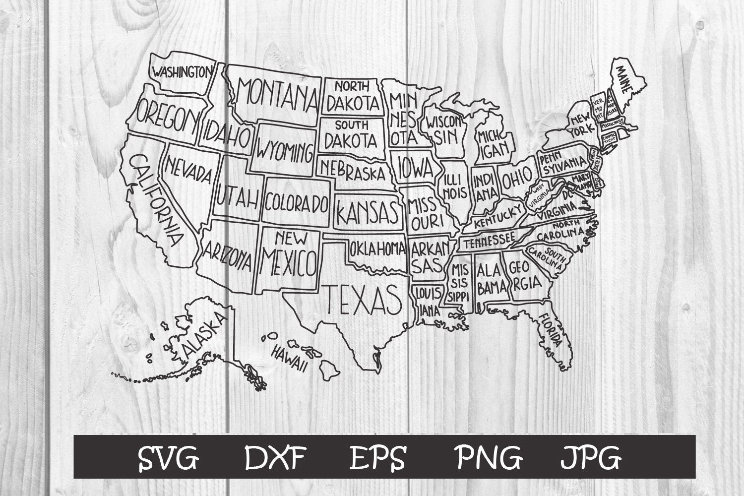 USA Map Svg, America Svg, Map hand drawn - So Fontsy