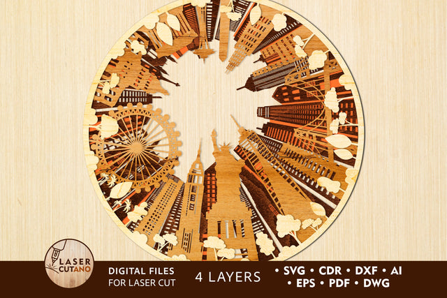 USA Multilayer Laser Cut File, Cutting Template, Mandala, Round Sign SVG, 3D Designs, for Laser Cut Wood or Cricut, Paper Craft, SVG LaserCutano 